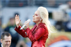 Lady Gaga sings the national anthem before the NFL Super Bowl 50