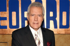 Alex Trebek poses on the set at Sony Pictures for the 28th Season Premiere of the television show 'Jeopardy'