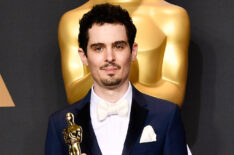 Director Damien Chazelle with his Best Director Oscar for La La Land at the 89th Annual Academy Awards.