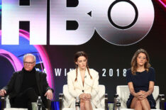 Executive producer/director Barry Levinson, actress Riley Keough and consultant Sara Ganim of the television show Paterno speak onstage during the HBO portion of the 2018 Winter Television Critics Association Press Tour