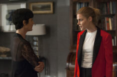 Carrie-Anne Moss as Jeri and Rachael Taylor as Trish in Marvel's Jessica Jones