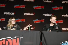 Danielle Fishel and Will Friedle speak onstage at the Boy Meets World 25th Anniversary Reunion panel