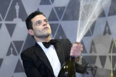 Rami Malek sprays champagne during the 91st Annual Academy Awards Governors Ball at Hollywood and Highland on February 24, 2019