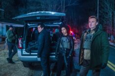Kellan Lutz as FBI Agent Crosby, Nathaniel Arcand as FBI Agent Clinton Skye, Roxy Sternberg as FBI Agent Sheryll Barnes, and Julian McMahon as FBI Agent Jess Lacroix in FBI Most Wanted
