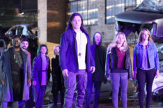 Michael Luwoye, Sean Teale, Emma Dumont, Skyler Samuels, Blair Redford, Percy Hynes White, Natalie Alyn Lind and Amy Acker in the 'oMens' season finale episode of The Gifted