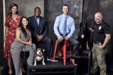 Jamie Little, Amanda Caldron, Curt Menefee, Nick White and Mark Tappan with dogs Minion and Mattis of America's Top Dog at TCA 2019