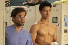 Jake Borelli as Levi Schmitt & Alex Landi as Nico Kim in Grey's Anatomy