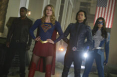 David Harewood as Hank Henshaw/J'onn J'onzz, Melissa Benoist as Kara/Supergirl, Jesse Rath as Brainiac-5 and Nicole Maines as Nia Nal/Dreamer in Supergirl - 'What's So Funny About Truth, Justice, and the American Way?'