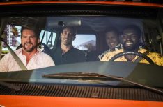 Zachary Knighton as Orville 'Rick' Wright, Alex O'Loughlin as Steve McGarrett, Jay Hernandez as Thomas Magnum, and Stephen Hill as Theodore 'TC' Calvin in Hawaii Five-0