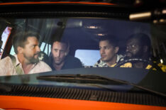 Zachary Knighton as Orville 'Rick' Wright, Alex O'Loughlin as Steve McGarrett, Jay Hernandez as Thomas Magnum, and Stephen Hill as Theodore 'TC' Calvin in Hawaii Five-0