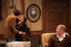 Jesse Eisenberg, Justina Machado, Woody Harrelson in All in the Family live