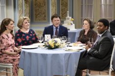 Melissa Villaseñor, Aidy Bryant, host Daniel Craig, Rachel Dratch as Debbie Downer, and Kenan Thompson during the 'Debbie Downer Wedding Reception' sketch Saturday Night Live - Season 45