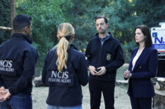 Wilmer Valderrama as NCIS Special Agent Nicholas “Nick” Torres, Emily Wickersham as NCIS Special Agent Eleanor 'Ellie' Bishop, Sean Murray as NCIS Special Agent Timothy McGee, Sheva Cohen as Margot Demint in NCIS Season - 18 Episode 3 - 'Blood and Treasure'