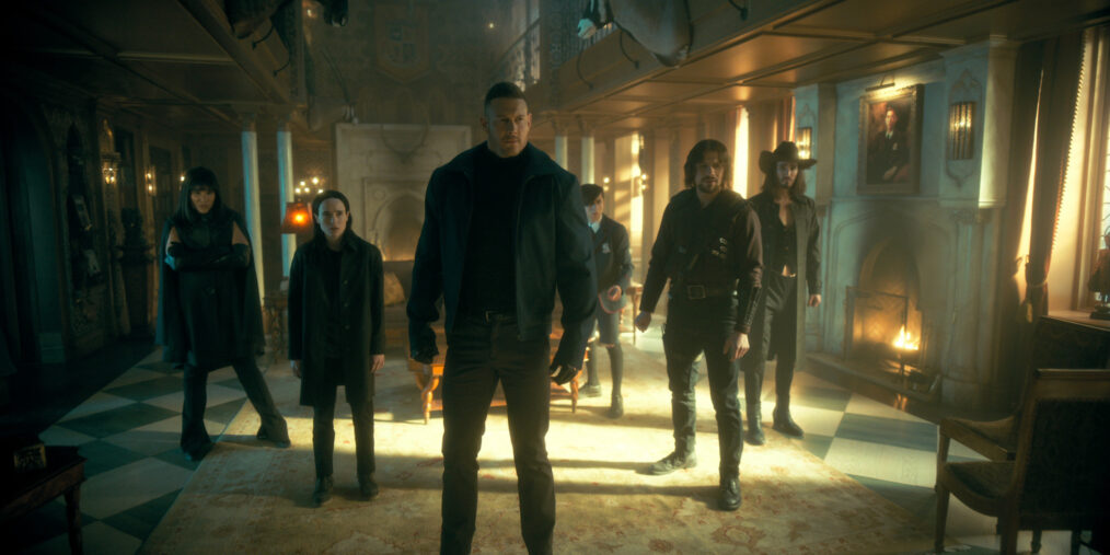 Emmy Raver-Lampman as Allison Hargreeves, Elliot Page, Tom Hopper as Luther Hargreeves, Aidan Gallagher as Number Five, David Castañeda as Diego Hargreeves, Robert Sheehan as Klaus Hargreeves