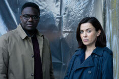 Babou Ceesay as Jackson and Eve Myles as Lola and in We Hunt Together