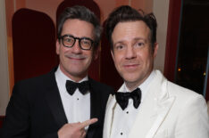 Jon Hamm and Jason Sudeikis seen at the Apple TV+ Emmy Awards post ceremony reception at Mother Wolf on January 15, 2024 in Los Angeles, California.