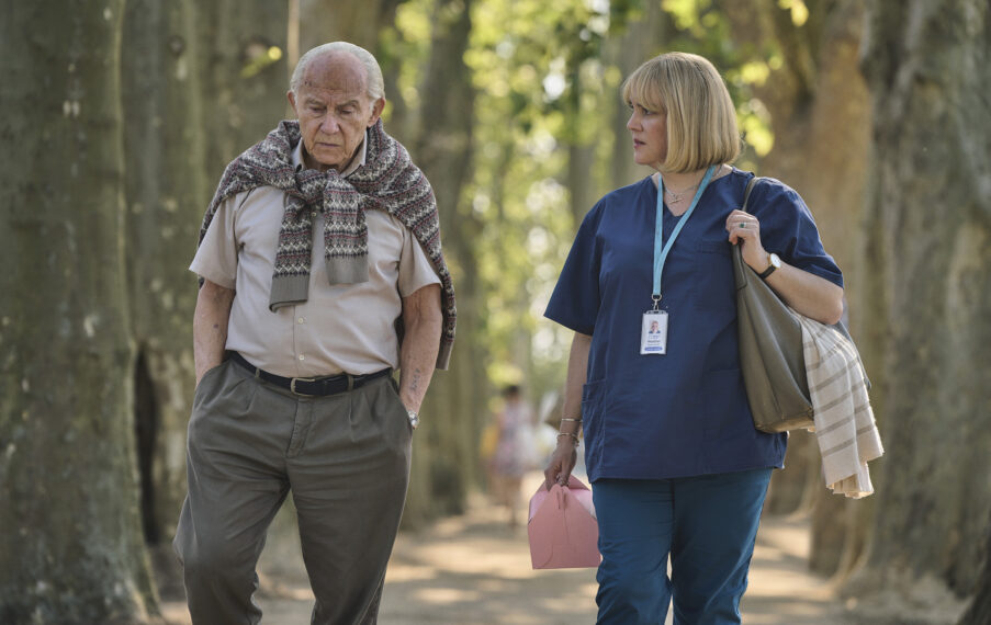 Harvey Keitel and Melanie Lynskey in The Tattooist of Auschwitz