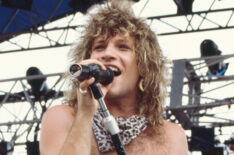 Jon Bon Jovi of US rock band Bon Jovi performs at summer rock festival 'Super Rock 84' on their first visit to Japan, Naogoya Baseball Stadium, Aichi, Japan, 4th August 1984.