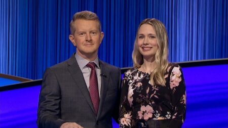 Ken Jennings with contestant Alison Betts