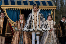 'The Serpent Queen' Season 2 - Scott Folan as Hercules, Philippine Velge as Margot, Bill Milner as King Charles IX, Laura Marcus as Elizabeth, and Stanley Morgan as Anjou