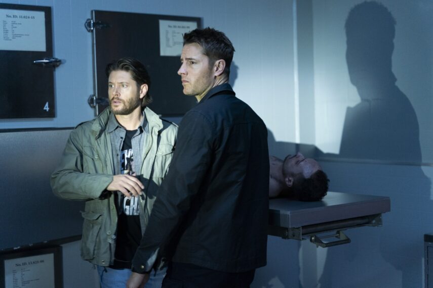 Jensen Ackles as Russell Shaw and Justin Hartley as Colter Shaw in 'Tracker' Season 1 Episode 12 "Off the Books"