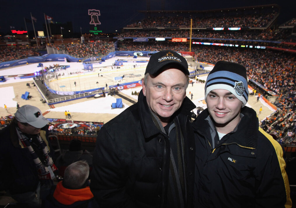 Pat Sajak and his son Patrick Michael attend the 2012 Bridgestone NHL Winter Classic at Citizens Bank Park on January 2, 2012 in Philadelphia, Pennsylvania.