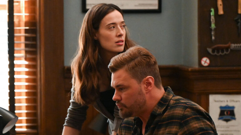 Marina Squerciati as Kim Burgess, Patrick John Flueger as Adam Ruzek in 'Chicago P.D.' Season 11 Episode 9 - 'Somos Unos'