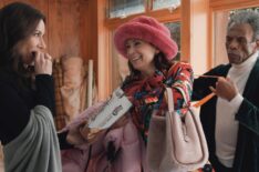 Laura Benanti as Nadine Clay, Carrie Preston as Elsbeth Tascioni, and André De Shields as Matteo Hart in the 'Elsbeth' Season 1 Finale 'A Fitting Finale'