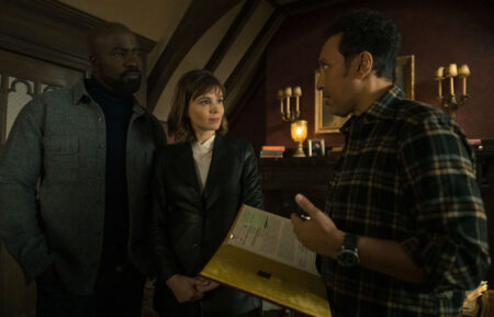 Mike Colter as David Acosta, Katija Herbers as Kristen Bouchard and Aasif Mandvi as Ben Shakir in the 'Evil' Season 4 Premiere 