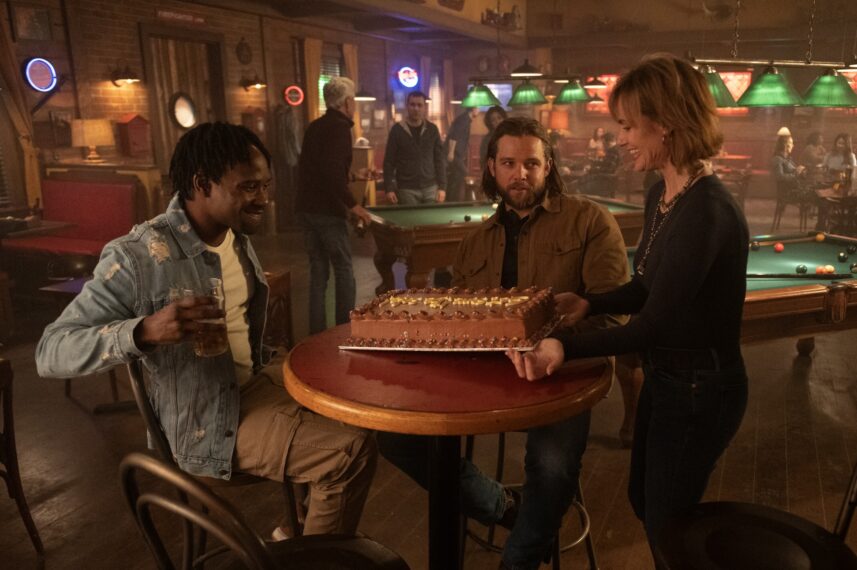 W. Tré Davis as Freddy Mills, Max Thieriot as Bode Leone, and Diane Farr as Sharon Leone in the 'Fire Country' Season 2 Finale "I Do"