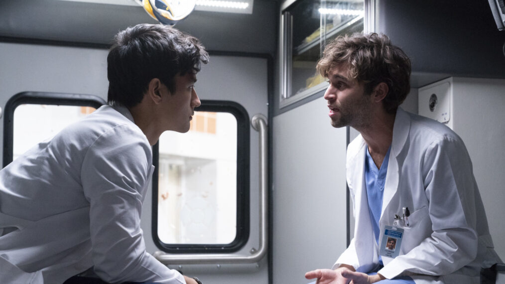 Alex Landi as Nico and Jake Borelli as Levi in 'Grey's Anatomy'