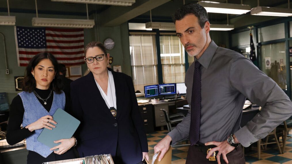 Connie Shi as Violet Yee, Camryn Manheim as Kate Dixon, and Reid Scott as Det. Vincent Riley in the 'Law & Order' Season 23 Finale 