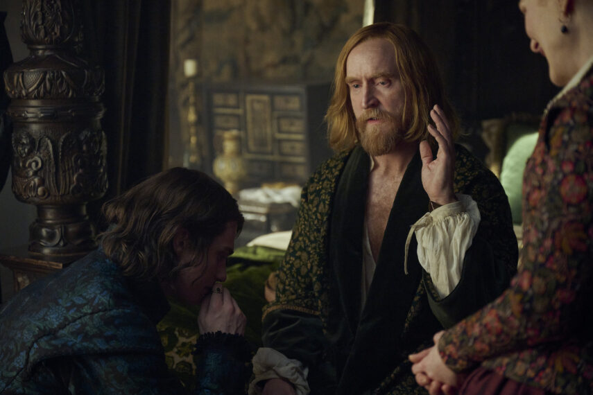 Nicholas Galitzine, Tony Curran, and Julianne Moore in the 'Mary & George' finale - 'War'