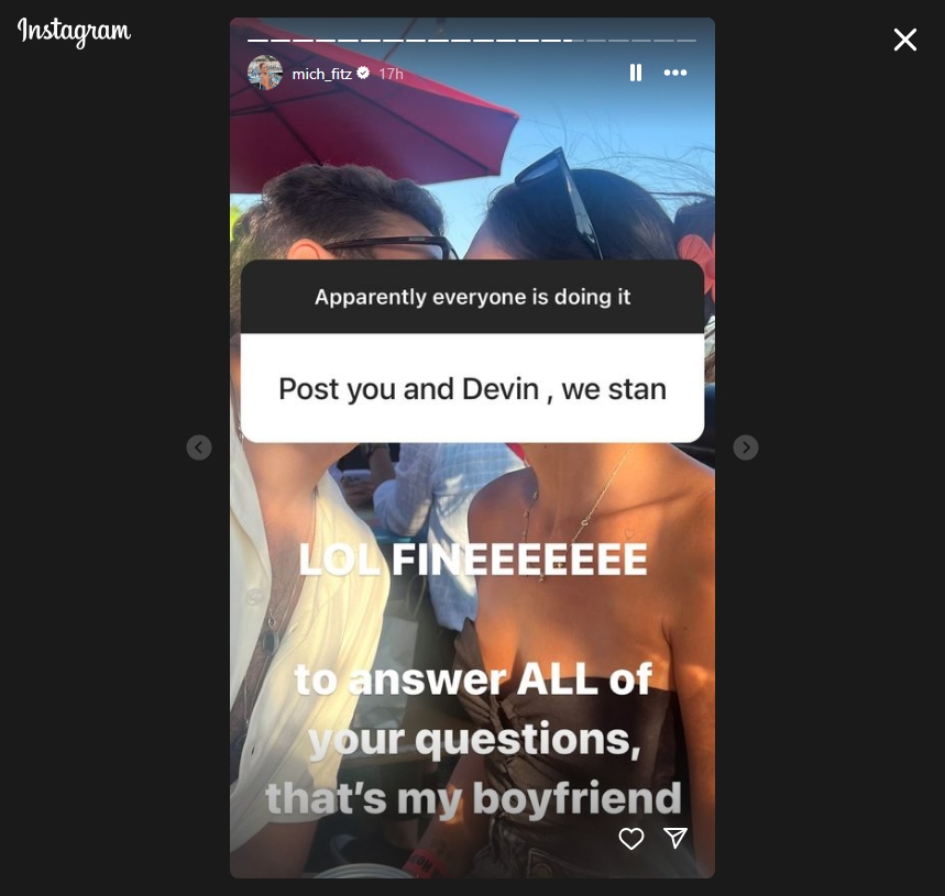 Michele Fitzgerald kisses Devin Walker on Instagram