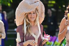 Sarah Jessica Parker is seen on the set of 'And Just Like That...' Season 3 in Washington Square Park on May 20, 2024 in New York City