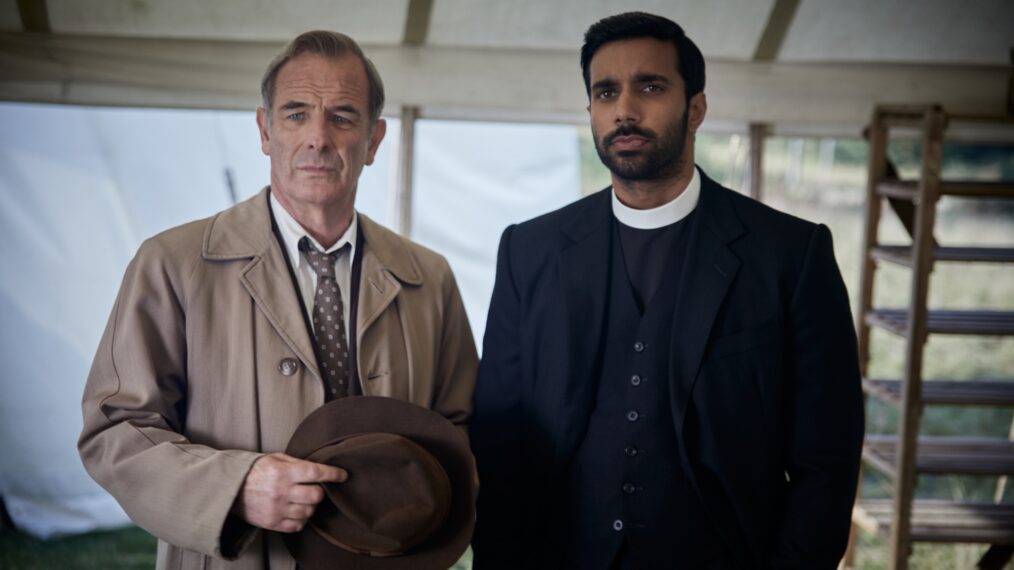 Robson Green as Geordie Keating and Rishi Nair as Alphy Kottaram in 'Grantchester' Season 9