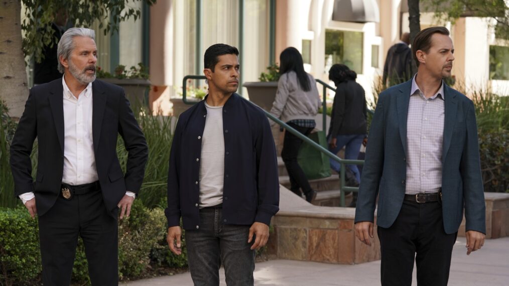 Gary Cole as Special Agent Alden Parker, Wilmer Valderrama as Special Agent Nicholas “Nick” Torres, and Sean Murray as Special Agent Timothy McGee in 'NCIS' Season 19 Episode 