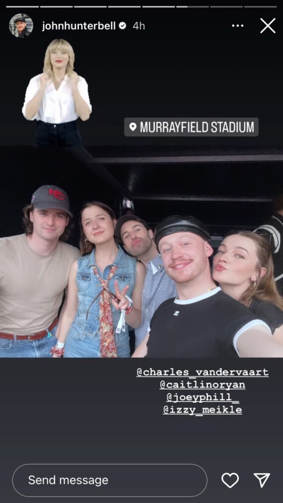 John Bell, Charles Vandervaart, Caitlin O'Ryan, Joey Phillips, and Izzy Meikle-Small at Taylor Swift's The Eras Tour