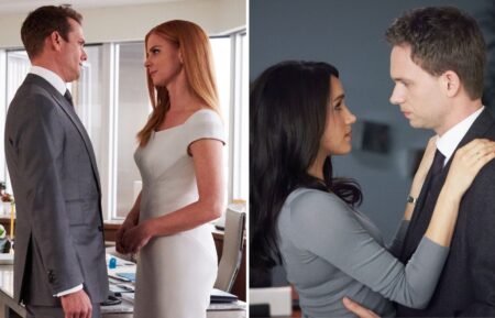 Gabriel Macht and Sarah Rafferty; Meghan Markle and Patrick J. Adams in 'Suits'