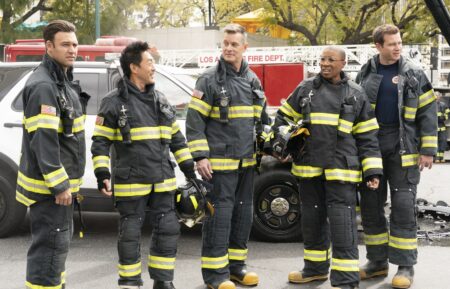 Ryan Guzman, Kenneth Choi, Peter Krause, Aisha Hinds, and Oliver Stark in '9-1-1' Season 7