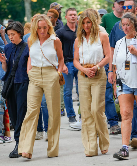 NEW YORK, NEW YORK - JULY 27: Jennifer Aniston is seen filming on location for 'The Morning Show' on July 27, 2024 in New York City. (Photo by Gotham/GC Images)