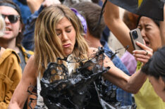 Jennifer Aniston is seen filming on location for 'The Morning Show' in the Flatiron District on July 28, 2024 in New York City