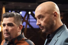 Contestants with judges Aarón Sánchez and Joe Bastianich in the “Millennials Auditions” season premiere episode of Masterchef