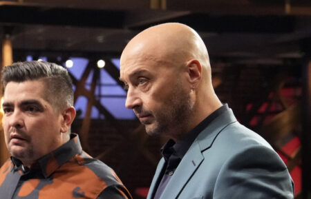 Contestants with judges Aarón Sánchez and Joe Bastianich in the “Millennials Auditions” season premiere episode of Masterchef