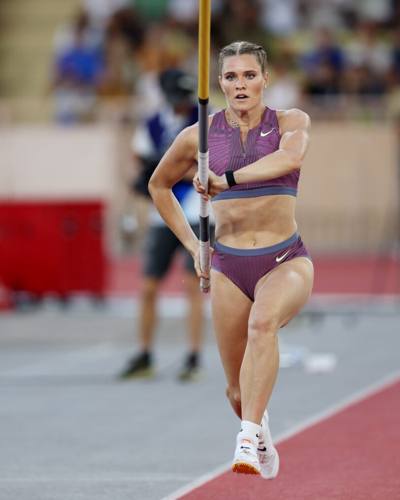 Alysha Newman of Canada competes in the Women's Pole Vault during the 2024 Diamond League - Herculis