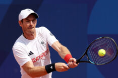 Andy Murray of Team Great Britain plays a backhand during the Tennis training session ahead of the Paris 2024 Olympic Games at Roland Garros on July 24, 2024 in Paris, France.