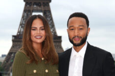 Chrissy Teigen and John Legend attend the red carpet ahead of the opening ceremony of the Olympic Games Paris 2024 on July 26, 2024 in Paris, France.