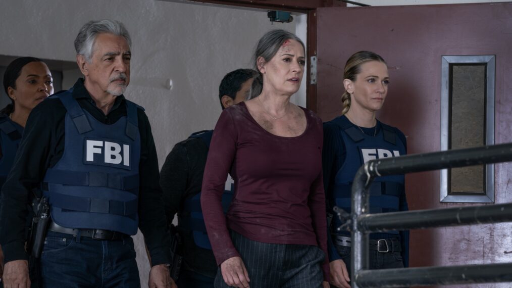 Aisha Tyler as Tara Lewis, Joe Mantegna as David Rossi, Paget Brewster as Emily Prentiss, and A.J. Cook as Jennifer “JJ” Jareau in 'Criminal Minds:Evolution' Season 17 Episode 10 