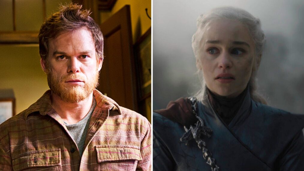 ; Emilia Clarke as Daenerys Targaryen on 'Game of Thrones'; Michael C. Hall as Dexter Morgan in 'Dexter' Season 8 Episode 12 