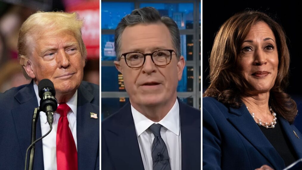 Donald Trump, Stephen Cobert, and Kamala Harris